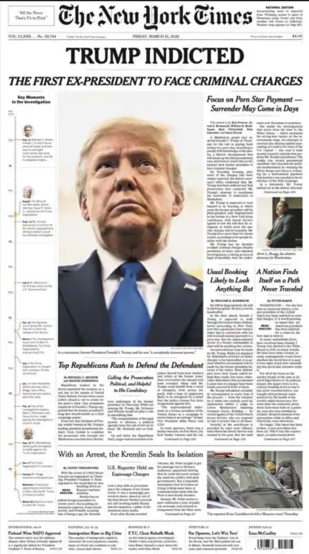 LA PRIMA PAGINA DEL NEW YORK TIMES SULL INCRIMINAZIONE DI DONALD TRUMP