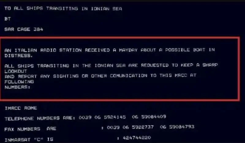 LA RICHIESTA DI SOCCORSO INVIATA 23 ORE PRIMA DEL NAUFRAGIO DELLA BARCA A CROTONE