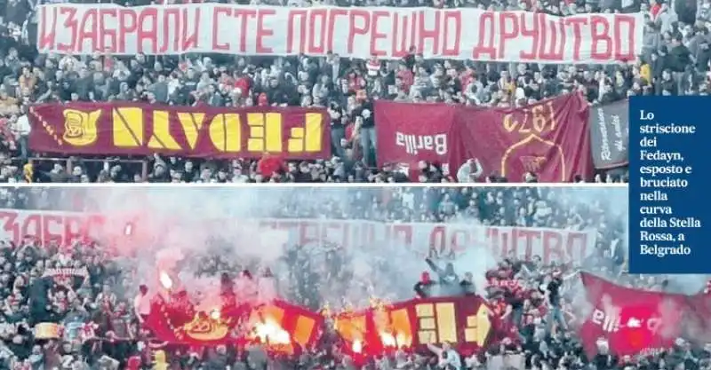 LO STRISCIONE DEI FEDAYN BRUCIATO NELLA CURVA DELLA STELLA ROSSA