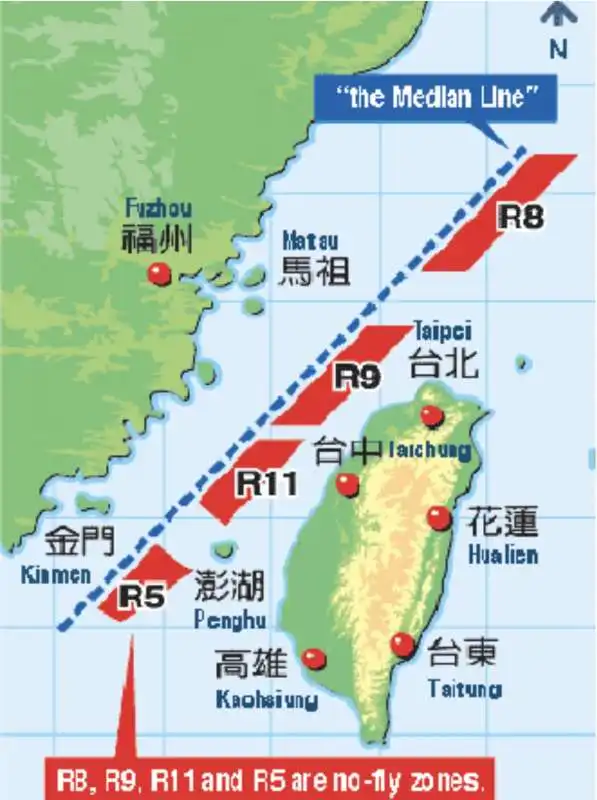 MAPPA DELLA LINEA MEDANA NELLO STRETTO DI TAIWAN 