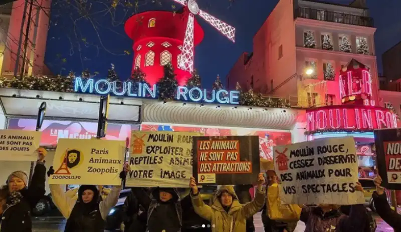 proteste degli animalisti davanti al moulin rouge 