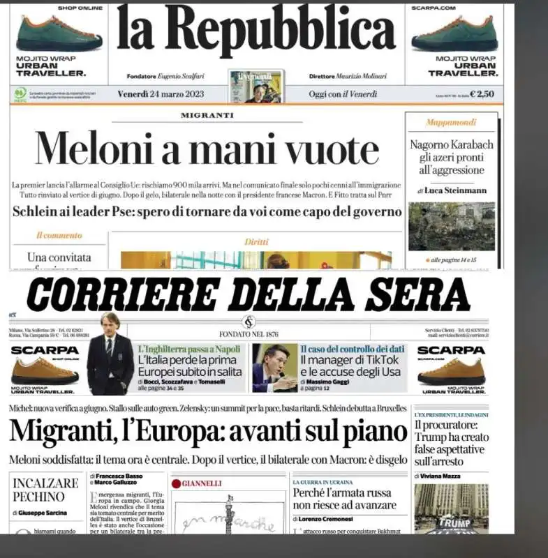 REPUBBLICA E CORRIERE SU MELONI