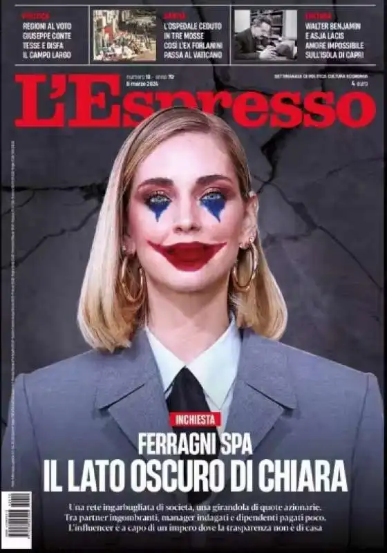 chiara ferragni in ersione joker su l'espresso