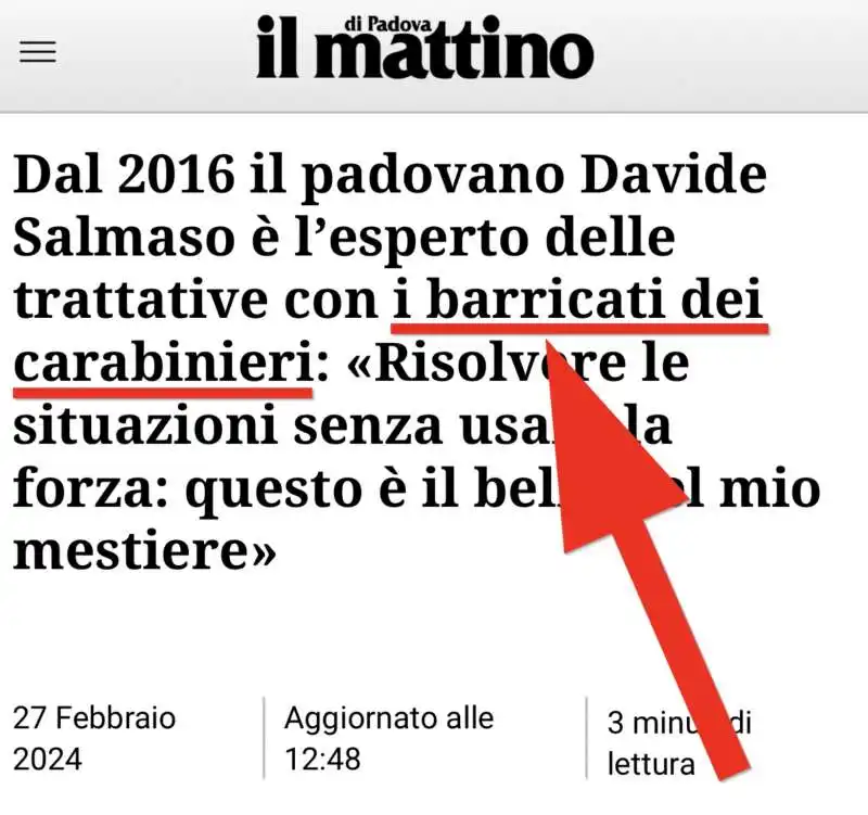 Il Mattino di Padova, i barricati dei carabinieri 