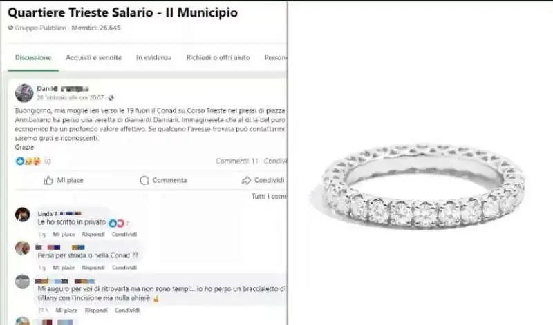 DONNA perde l'anello di diamanti E IL MARITO lo ritrova grazie all’appello su FACEBOOK