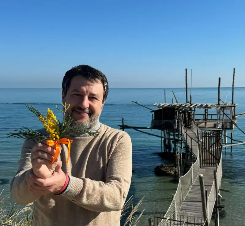 MATTEO SALVINI E LA MIMOSA - 8 MARZO 