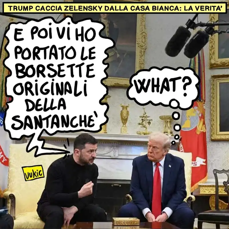 DONALD TRUMP INCONTRA VOLODYMYR ZELENSKY ALLA CASA BIANCA - MEME BY VUKIC 