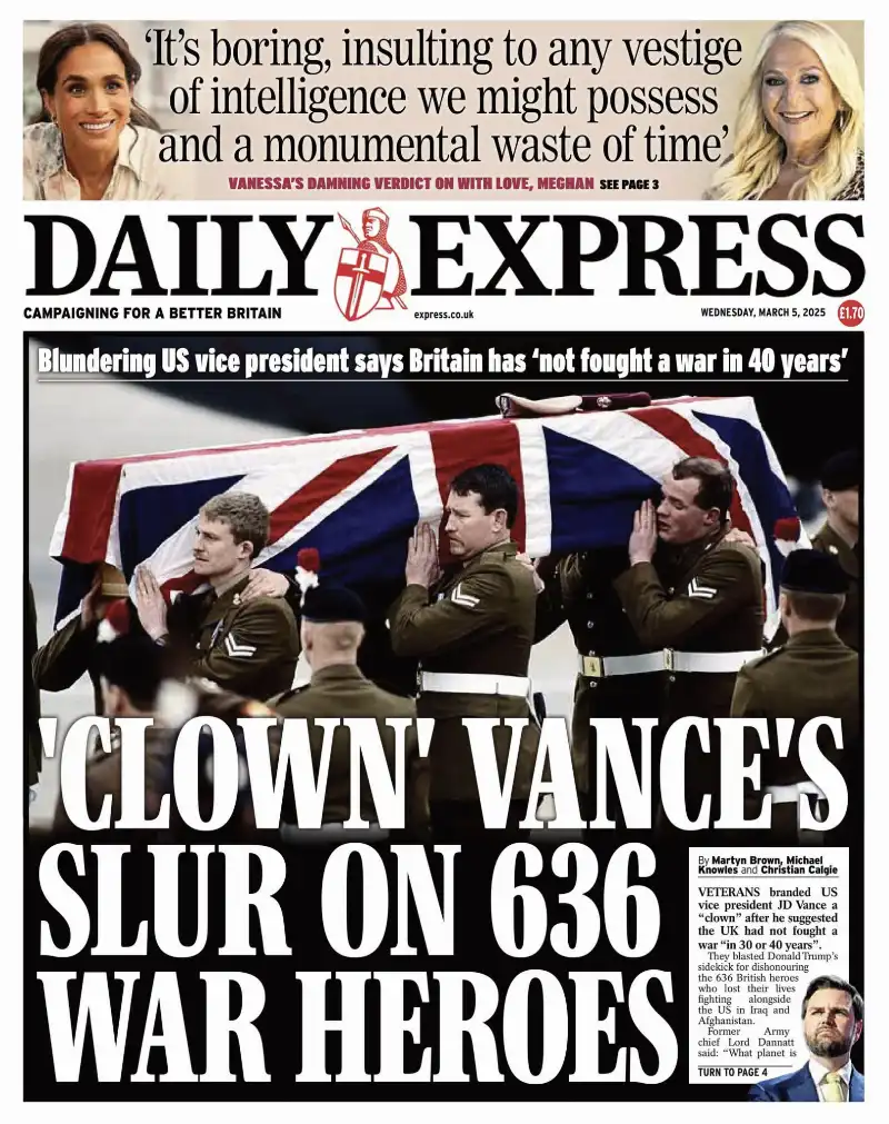 prima pagina del daily express contro jd vance 