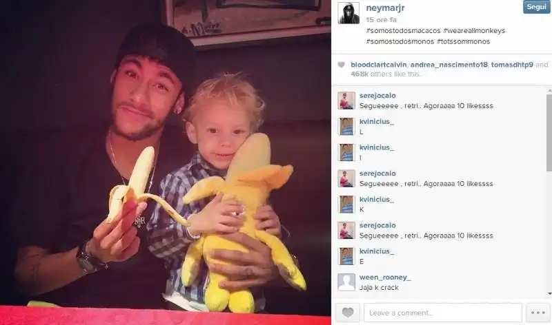 NEYMAR HASHTAG SIAMO TUTTI SCIMMIE 