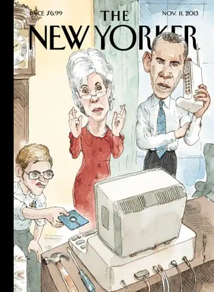 OBAMA E KATHLEEN SEBELIUS IN COPERTINA SUL NEW YORKER PER OBAMACARE 