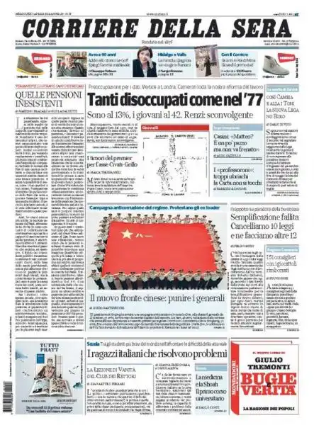 PRIMA PAGINA DEL CORRIERE TANTI DISOCCUPATI COME NEL SETTANTASETTE 