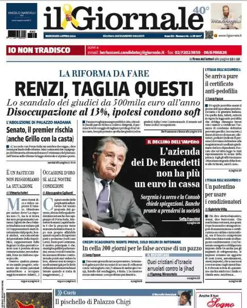 PRIMA PAGINA GIORNALE DUE APRILE DUEMILAQUATTORDICI 