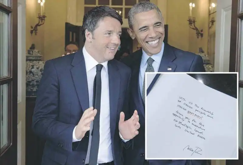 RENZI  OBAMA E GLI ERRORI NELLA DEDICA SUL LIBRO OSPITI DELLA CASA BIANCA 