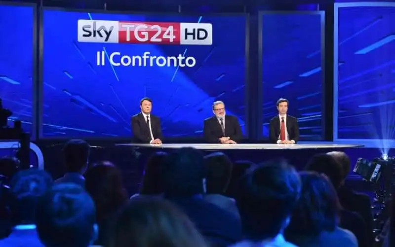 il confronto tv tra renzi emiliano e orlando    