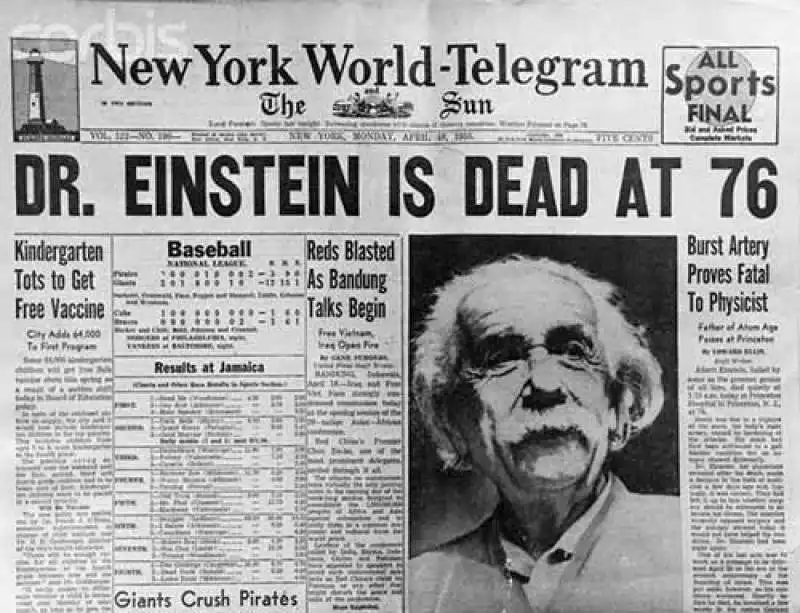 la morte di albert einstein sul giornale