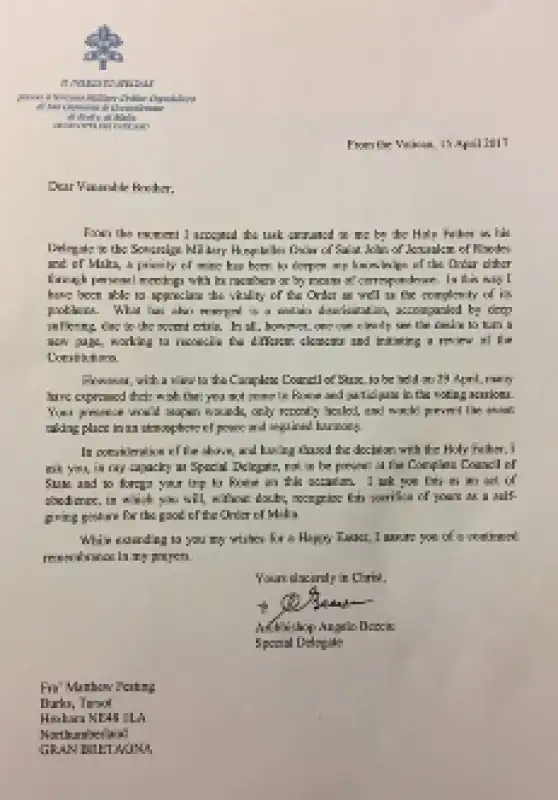 lettera Vaticano - Malta