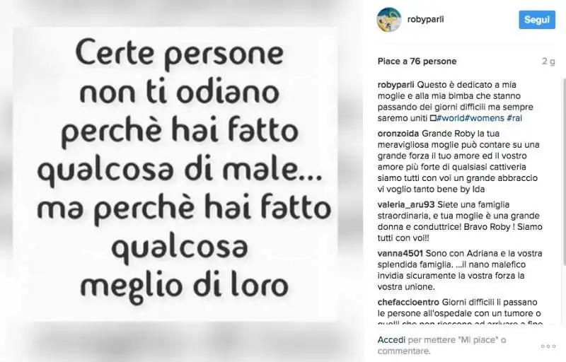 roberto parli marito di adriana volpe  su instagram