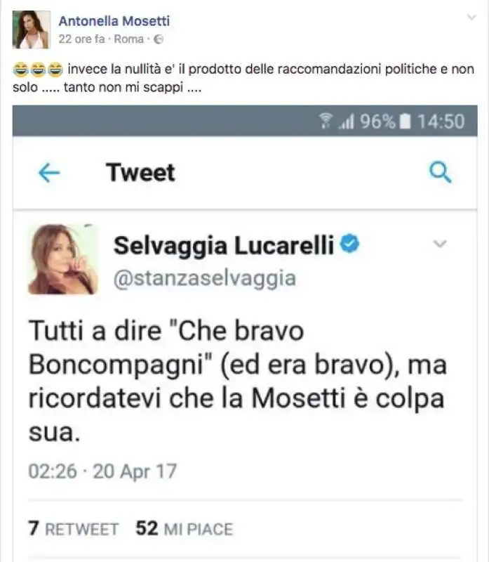 SCAZZO TRA SELVAGGIA LUCARELLI E ANTONELLA MOSETTI