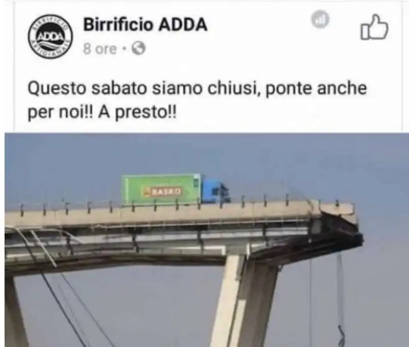 BIRRIFICIO ADDA ANNUNCIA LE FERIE CON UN IMMAGINE DI PONTE MORANDI