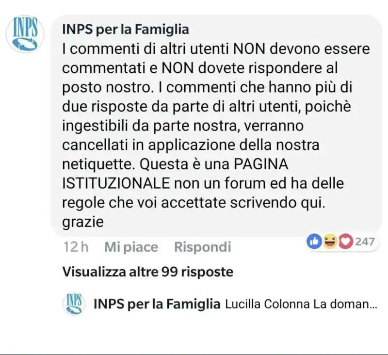 le risposte del social media manager di inps per la famiglia 5