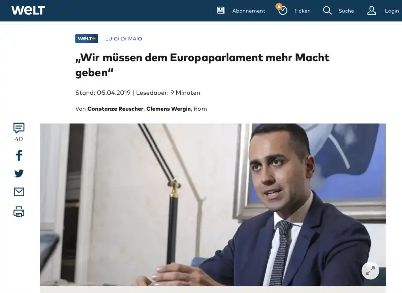 LUIGI DI MAIO INTERVISTATO DA DIE WELT