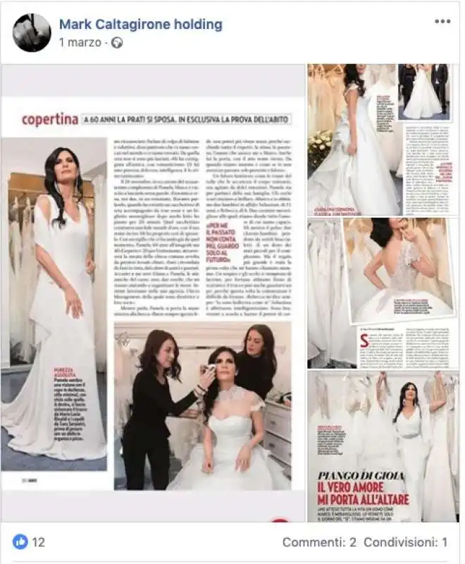 pamela prati   il servizio su gente in abito da sposa sulla pagina facebook della mark caltagirone holding    