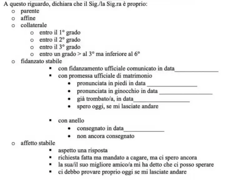 AUTOCERTIFICAZIONE FAKE CON I CONGIUNTI E GLI AFFETTI STABILI