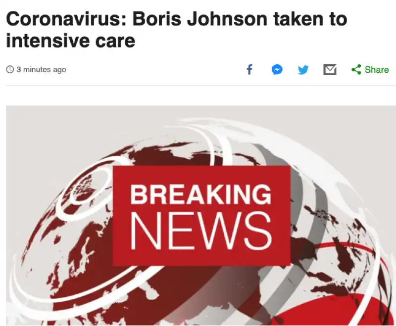 BORIS JOHNSON IN TERAPIA INTENSIVA - ARTICOLO DELLA BBC