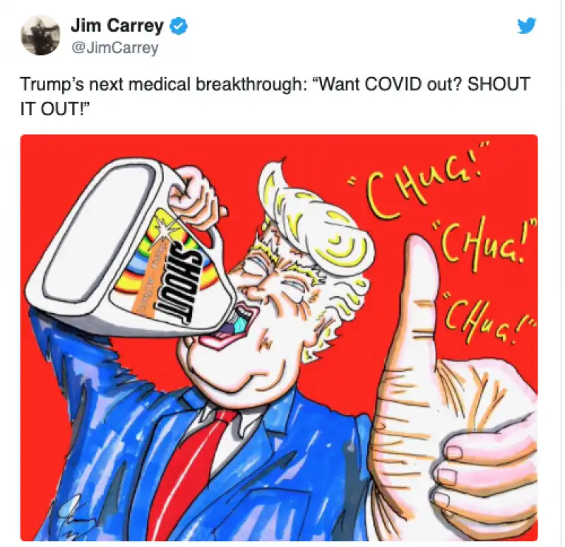 LA VIGNETTA DI JIM CARREY SU TRUMP E IL DISINFETTANTE