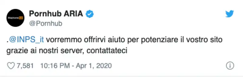 PORNHUB OFFRE AIUTO ALL'INPS SU TWITTER