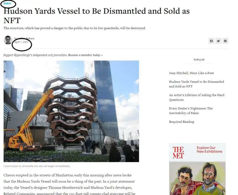 il sito della bufala su the vessel di new york