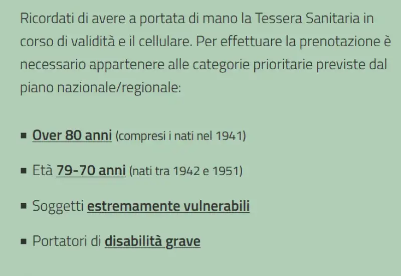 VACCINAZIONI PER FASCIA D ETA