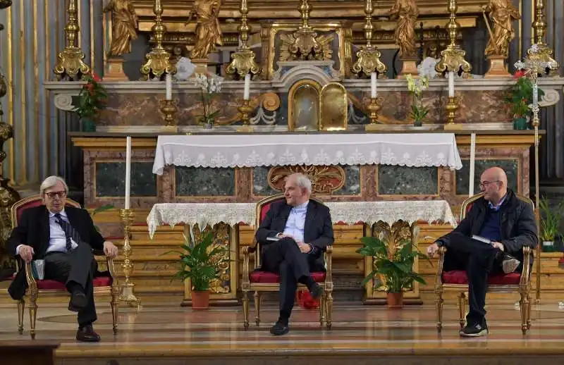 vittorio sgarbi  don giulio dellavite  aldo cazzullo  foto di bacco