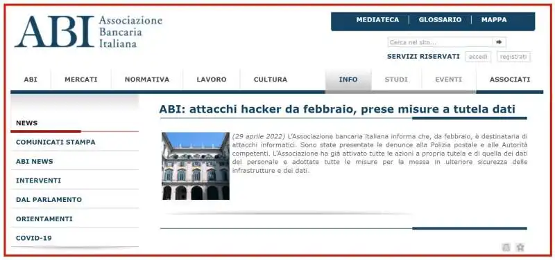 comunicato abi comunicato con cui confessa di essere sotto attacco hacker da mesi.