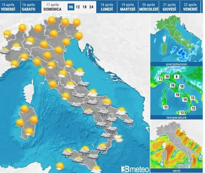 Meteo domenica 17 aprile 2022