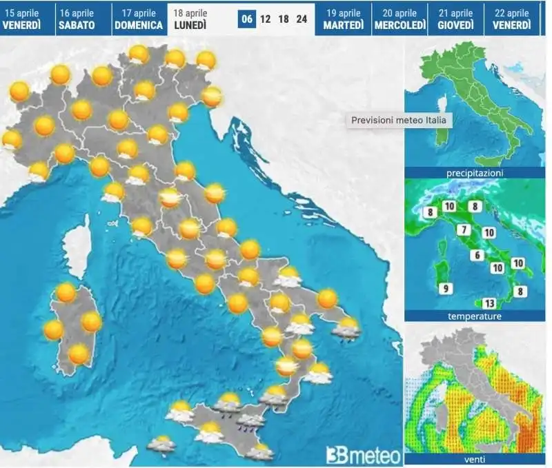 Meteo lunedì 18 aprile 2022