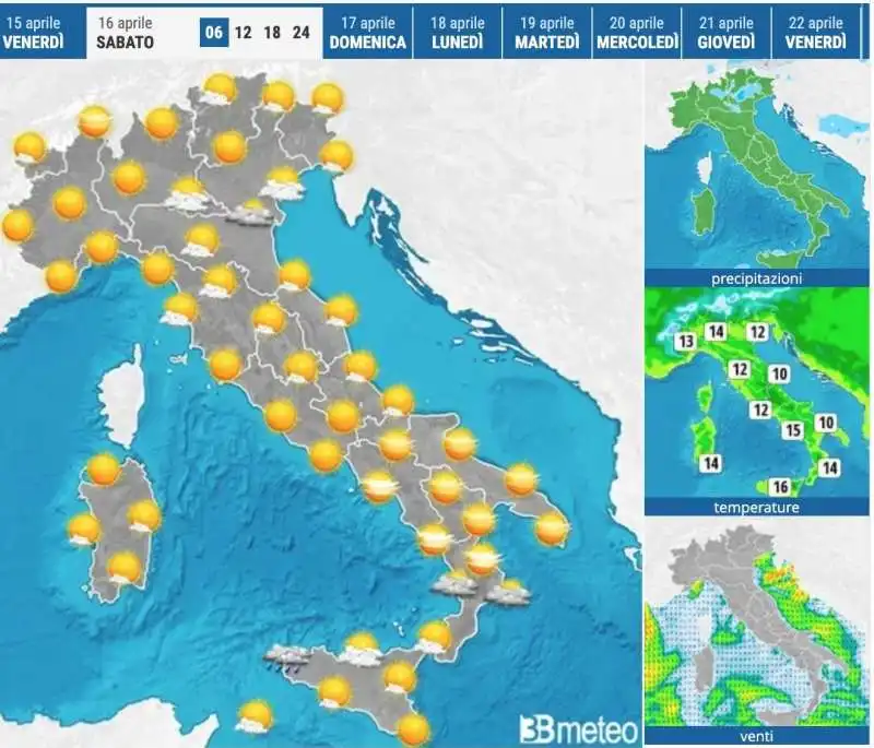 Meteo sabato 16 aprile 2022