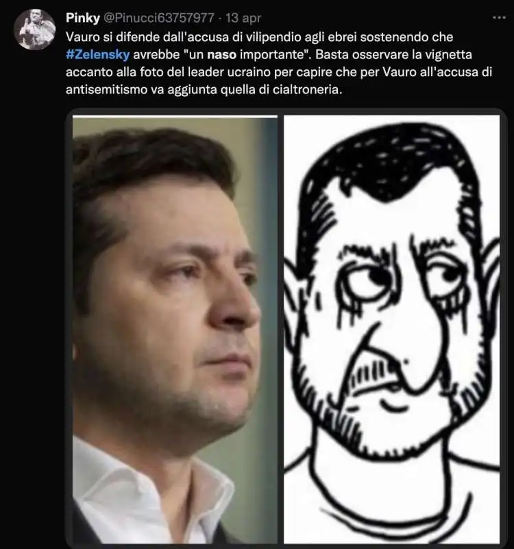 TWEET SUL NASO DA EBREO DI ZELENSKY NELLA VIGNETTA DI VAURO