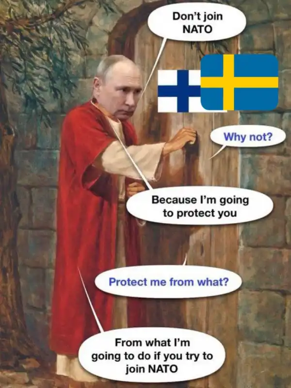 VLADIMIR PUTIN E L'ADESIONE DI FINLANDIA E SVEZIA ALLA NATO - MEME