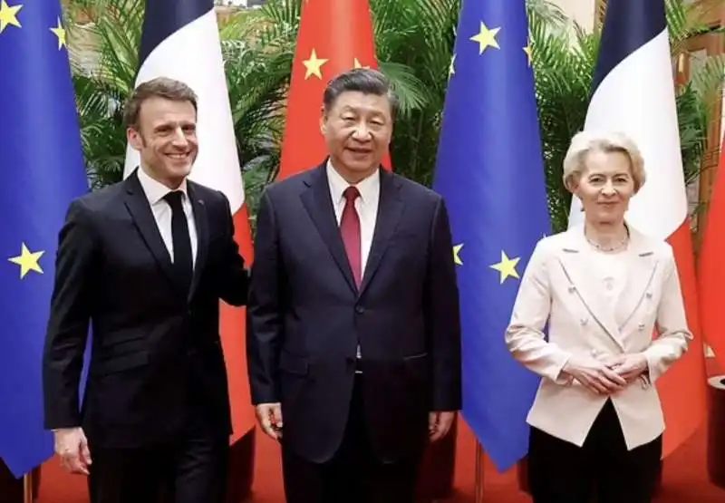 EMMANUEL MACRON XI JINPING URSULA VON DER LEYEN 