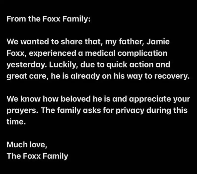 il messaggio della famiglia di jamie foxx 