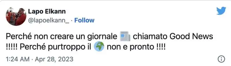 il tweet di lapo elkann sul giornale good news