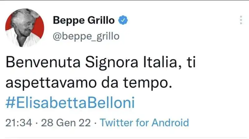 BENVENUTA SIGNORA ITALIA - IL TWEET DI GRILLO PER ELISABETTA BELLONI AL QUIRINALE 