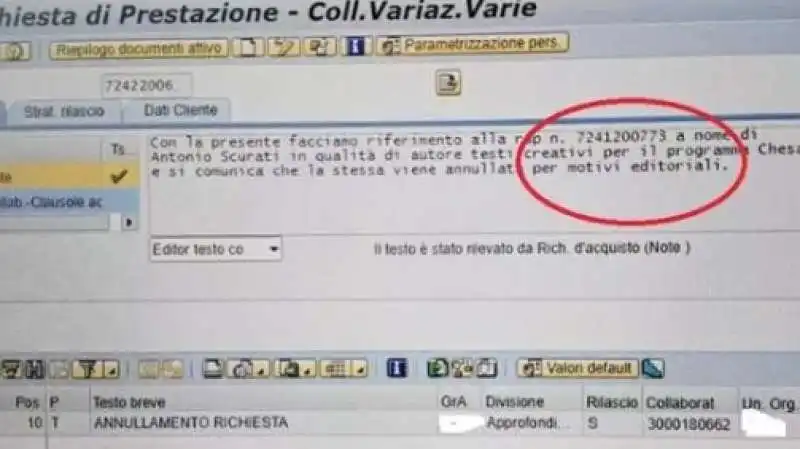 DOCUMENTO INTERNO RAI SUL CASO DI ANTONIO SCURATI