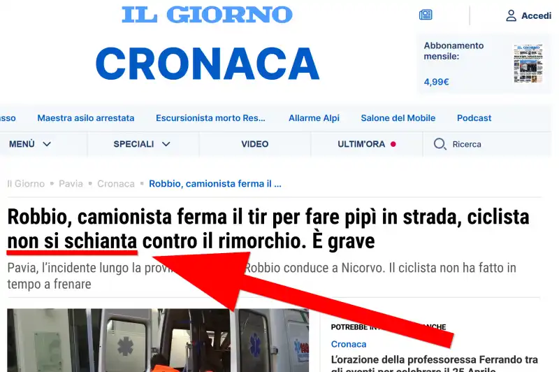 Il Giorno - ciclista non si schianta