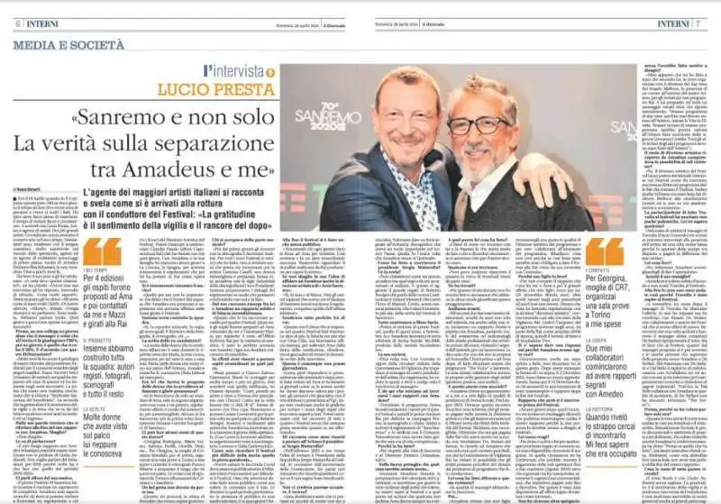 INTERVISTA DI HOARA BORSELLI A LUCIO PRESTA - IL GIORNALE - DOMENICA 28 APRILE 2024