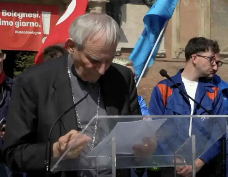 matteo maria zuppi alla manifestazione di cgil e uil a bologna.  