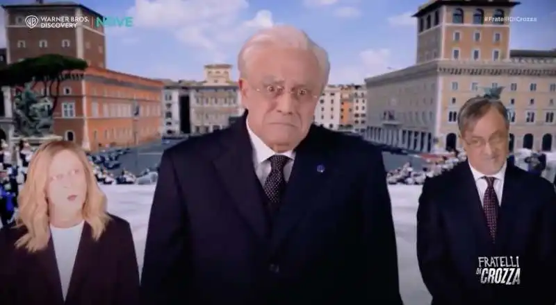 maurizio crozza imita  sergio mattarella tra meloni e la russa 