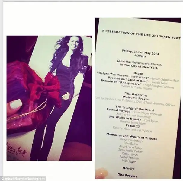 Il programma della cerimonia funerbre di L Wren Scott 