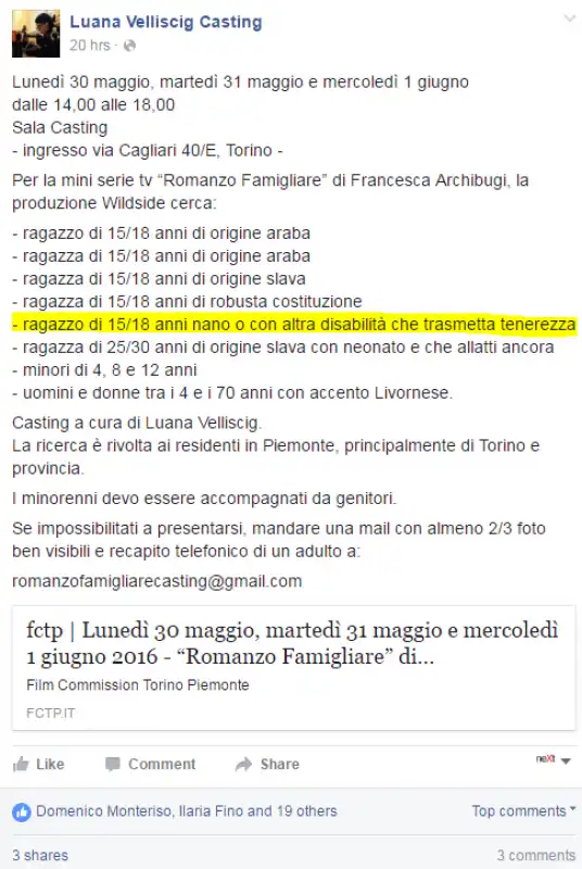 casting disabili tenerezza